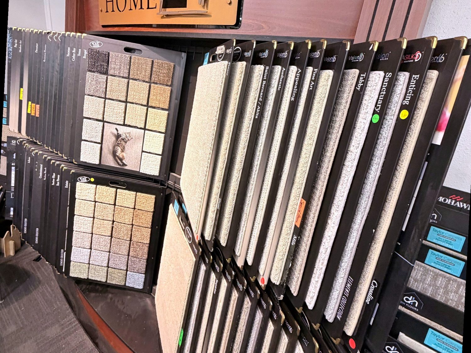Carpet samples on display at Taylor Carpets and Flooring
